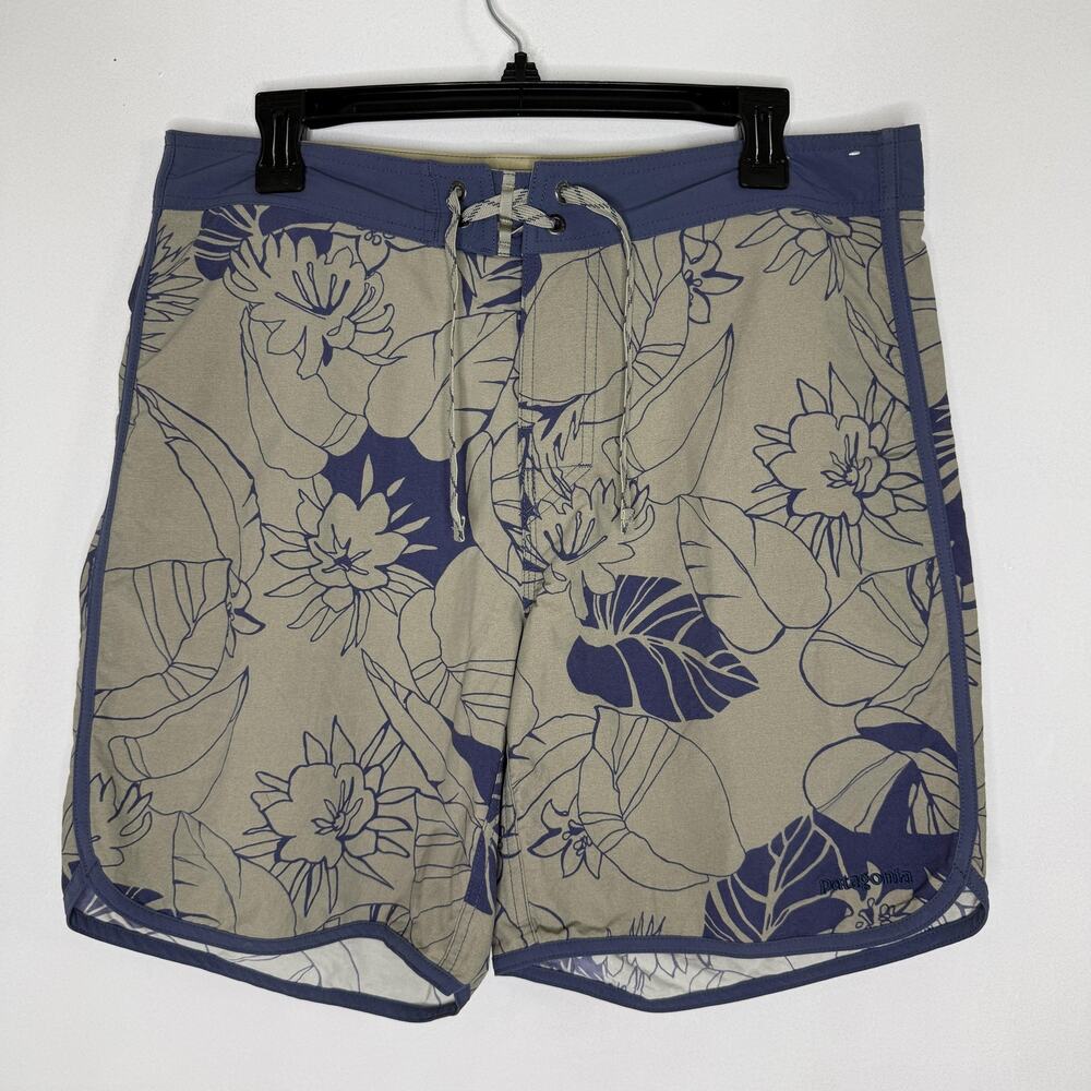 Patagonia Swim Shorts Mens 34 Beige Tropical Floral Stretch Quick Dry Beach